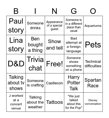 Super Carlin Brothers Hangout Bingo Card