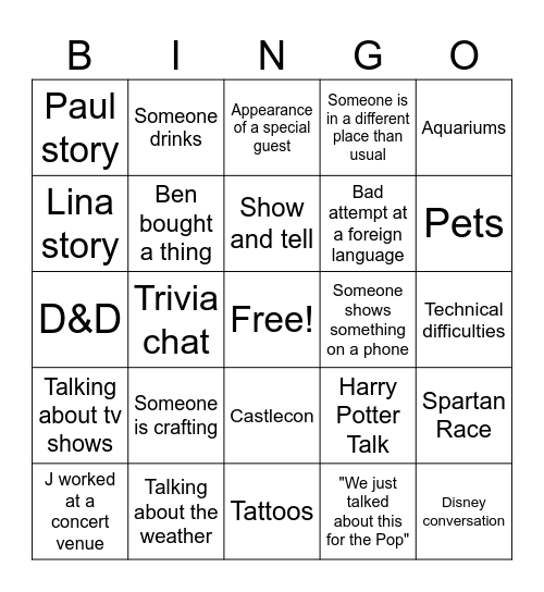 Super Carlin Brothers Hangout Bingo Card