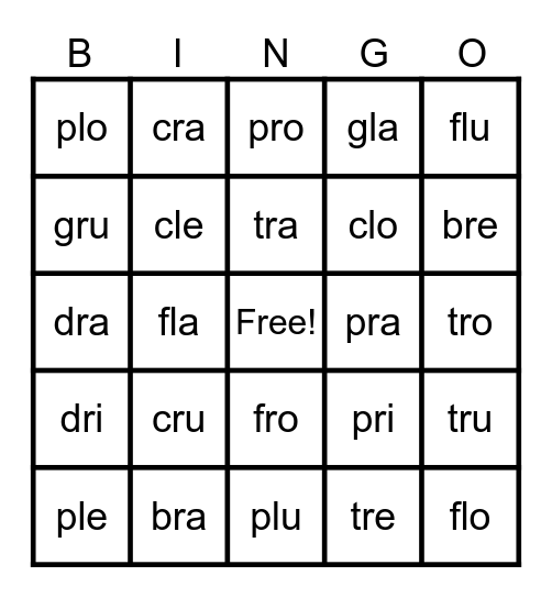 Silabas Trabadas Bingo Card