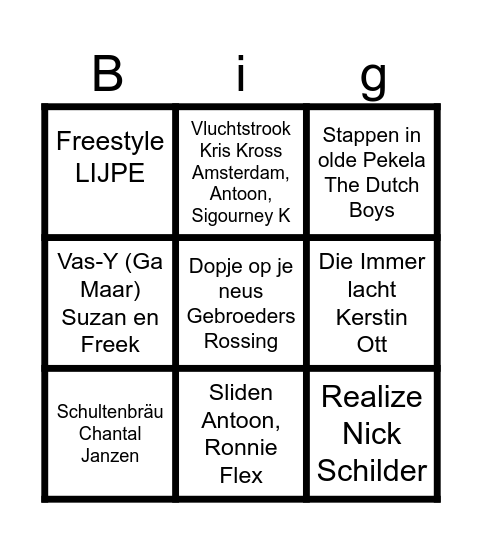 Muziek Bingo Card