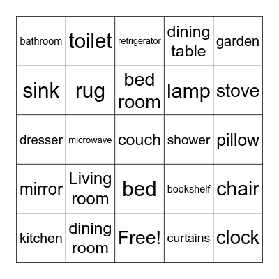 Home vocabulary Bingo Card