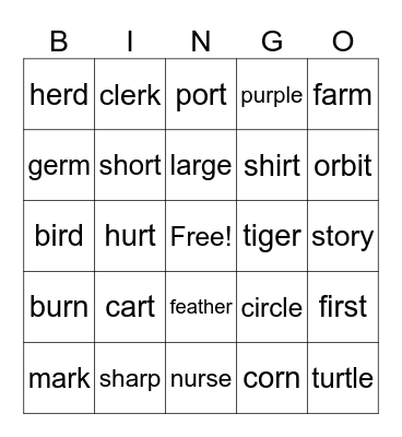 R-Controlled Vowels Bingo Card