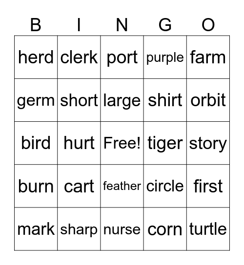 R-Controlled Vowels Bingo Card
