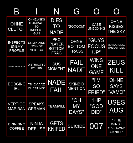 csgame Bingo Card