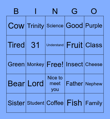 Intro to ASL Bingo Card