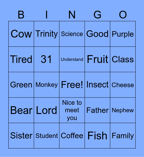 Intro to ASL Bingo Card