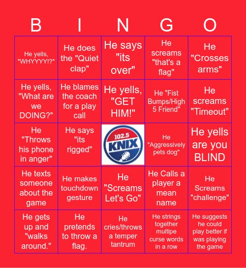 Husband Football Bingo Card