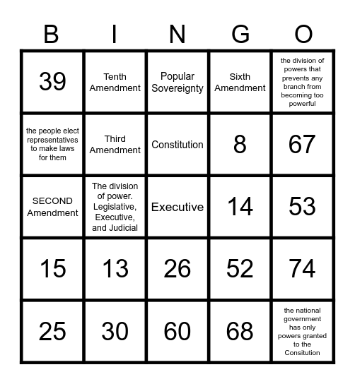 7 Pincipales of Government Bingo Card