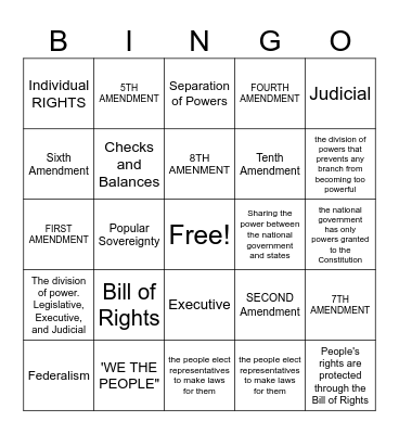 7 Principles of Government Bingo Card