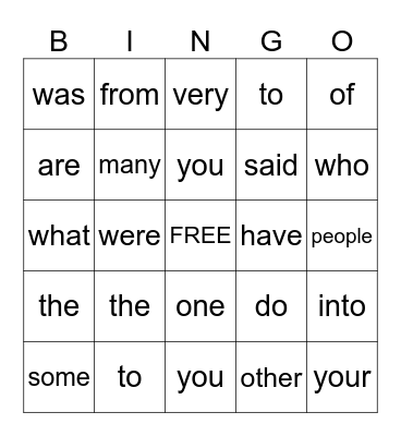 VOCABULARY BINGO Card