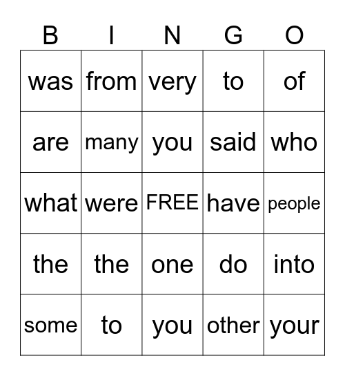 VOCABULARY BINGO Card