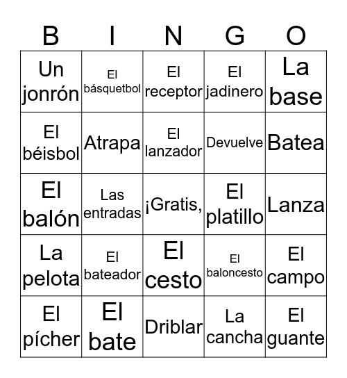 Los deportes 2 Bingo Card