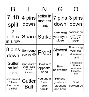 Bowling Bingo Card