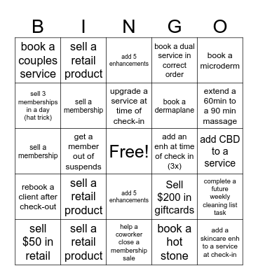 Massage Envy Bingo Card