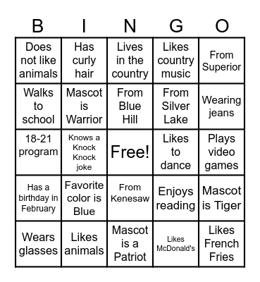 Transition BINGO Card