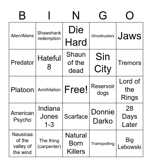 Movie Bingo Card