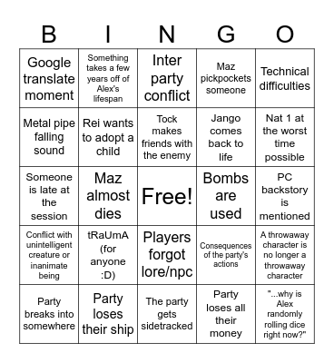 Starfinder Session Bingo Card