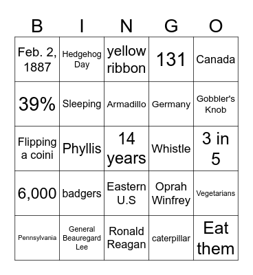 Groundhog Bingo Card