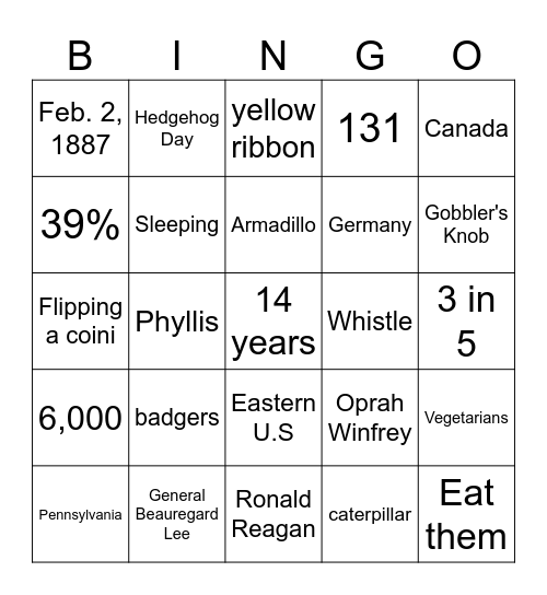 Groundhog Bingo Card
