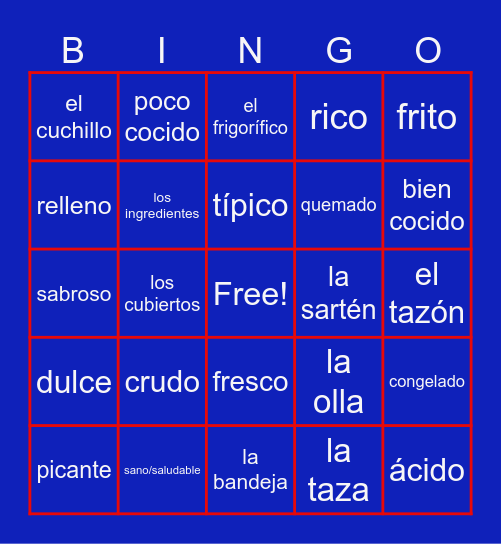 La Gastronomía Bingo Card