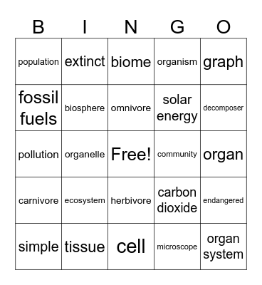 Organization of Life! Bingo Card