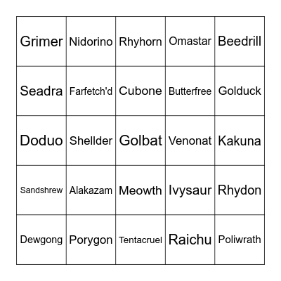 Pokemon Bingo Gen 1 Bingo Card