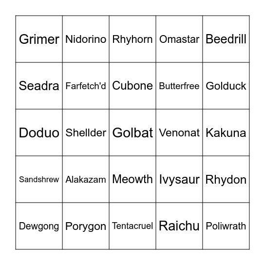 Pokemon Bingo Gen 1 Bingo Card