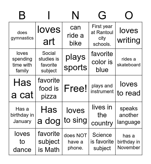 Just like me Bingo Card