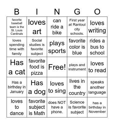 Just like me Bingo Card