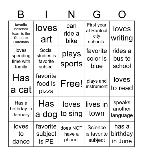 Just like me Bingo Card