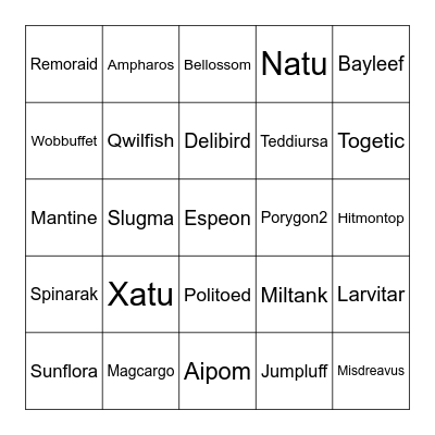 Pokemon Bingo Gen 2 Bingo Card