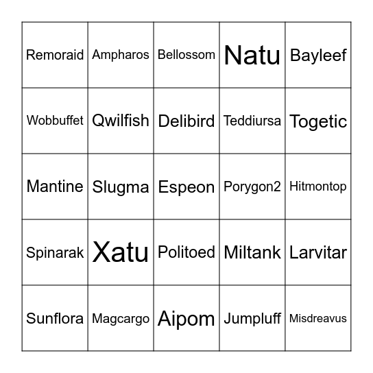 Pokemon Bingo Gen 2 Bingo Card