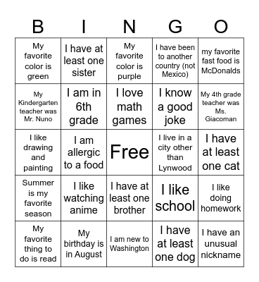 Scavenger Hunt - January Bingo Card