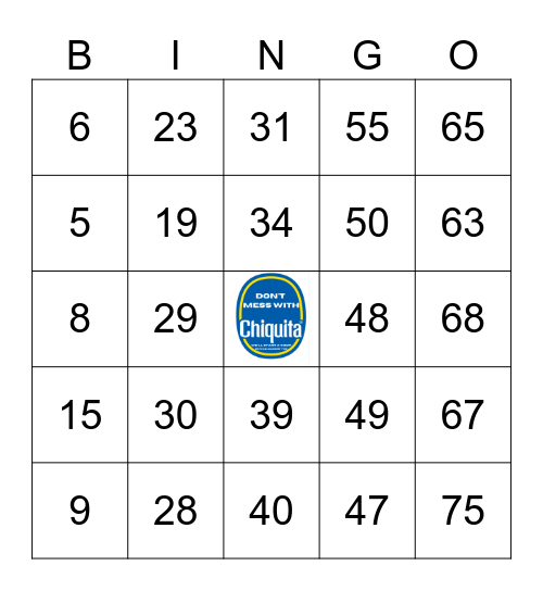 Number Bingo 1-75 Bingo Card