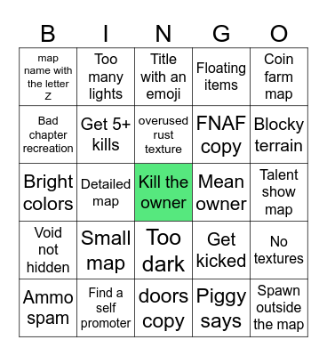 Piggy Build Mode Bingo Card