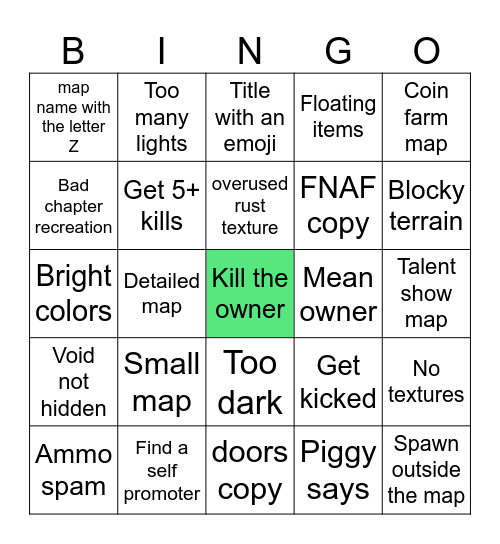 Piggy Build Mode Bingo Card