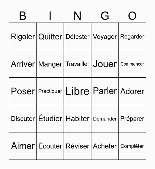 French verbs Bingo Card