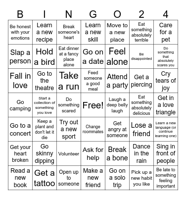 2024 Life Events Bingo Card