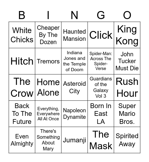 Movies Avery Watched In 2023 Bingo Card