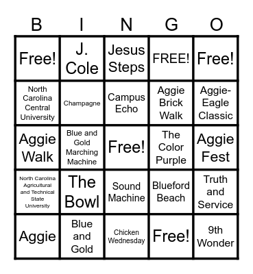Eagle-Aggie BINGO Card