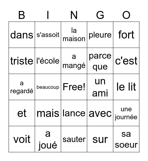 Le garçon qui aime sauter Bingo Card