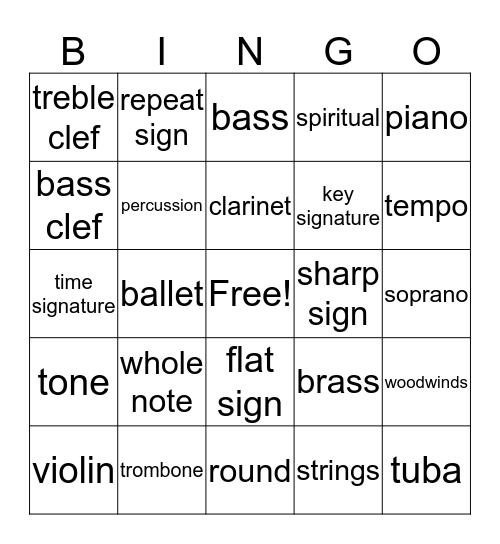 Music Bingo Card