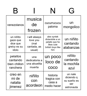 la voz kids cliches Bingo Card