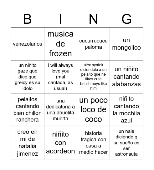 la voz kids cliches Bingo Card