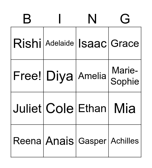 Whose object is this? Bingo Card