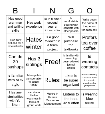 COMM 227 BINGO: Find someone who... Bingo Card