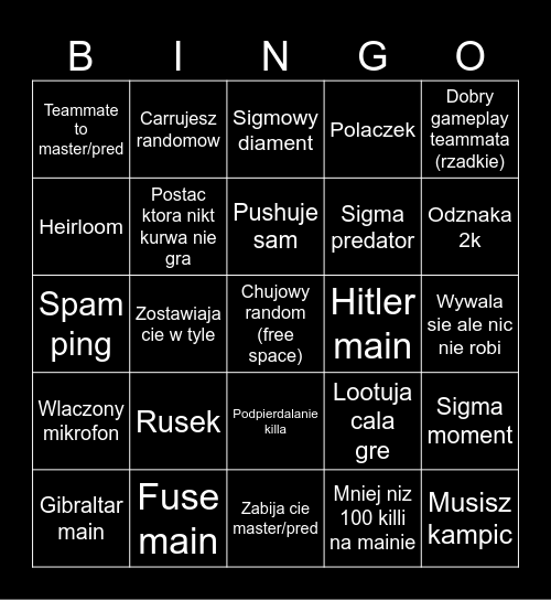 Apex randomy bingo Card