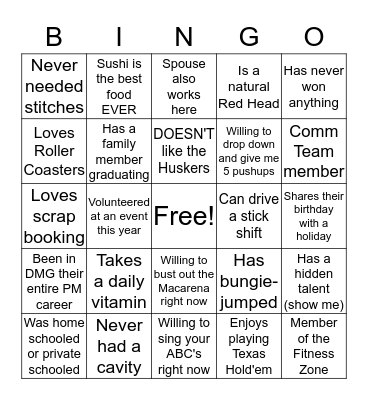 In the Loop - Get to know your coworkers! Bingo Card