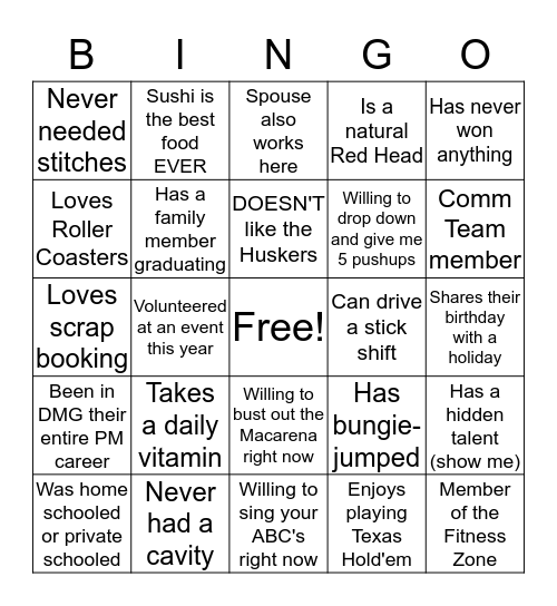In the Loop - Get to know your coworkers! Bingo Card