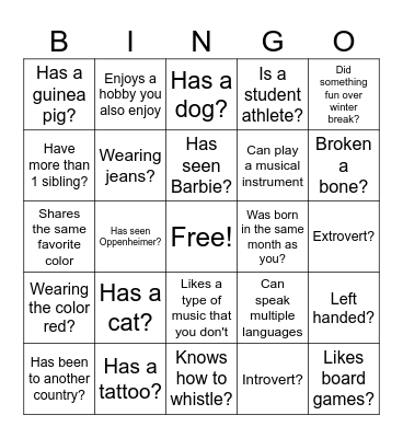 Inspire Bingo Card
